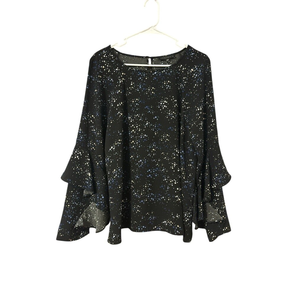 Sanctuary Moonchild Star Print Ruffle Sleeve Stargazer Blouse Top Size Large LG